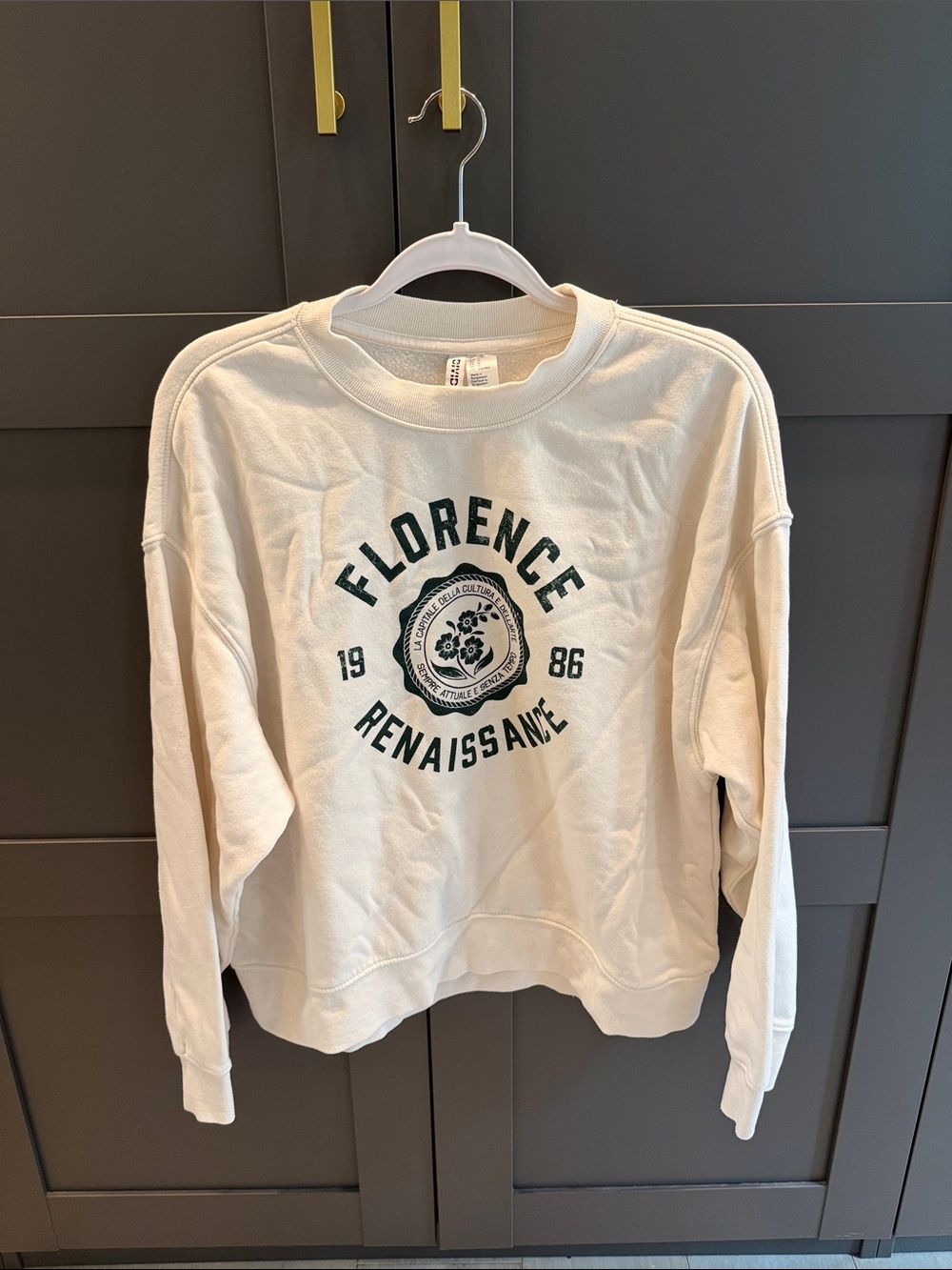 H&M White Crewneck Sweatshirt with Green Florence Graphic